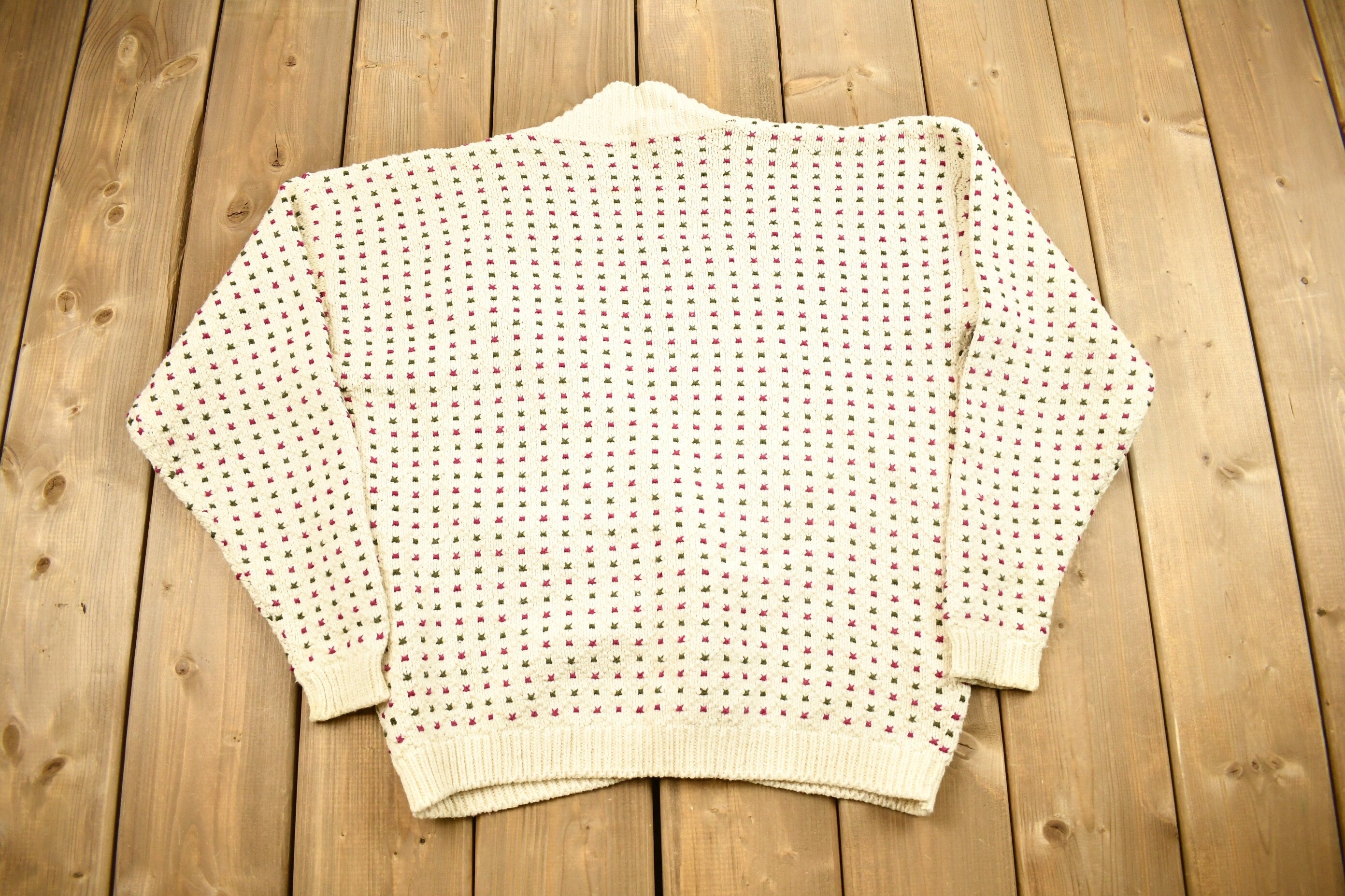 Vintage 1990s United States Sweaters Cardigan Sweater  Vintage Cardigan  Button Up  Size Medium  Embroidered  Made In USA