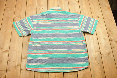 Vintage 1990s Gitano Striped Button Up Short Sleeve Shirt / 1990s Button Up / Vintage Colors / Striped Button Up / Pastel Button Up