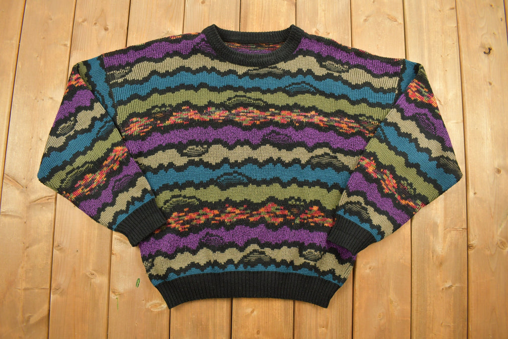 Vintage 1990s Abstract Squiggle Knit Crewneck Sweater