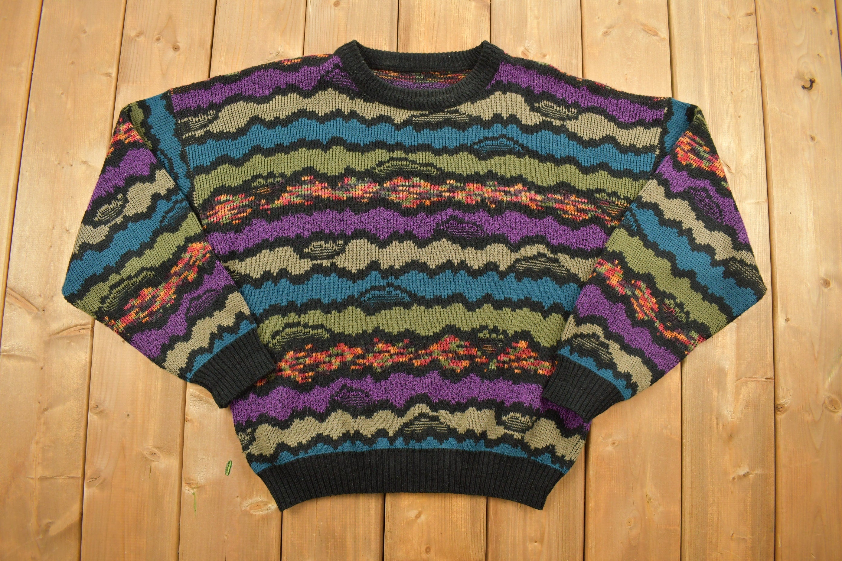 Vintage 1990s Abstract Squiggle Knit Crewneck Sweater