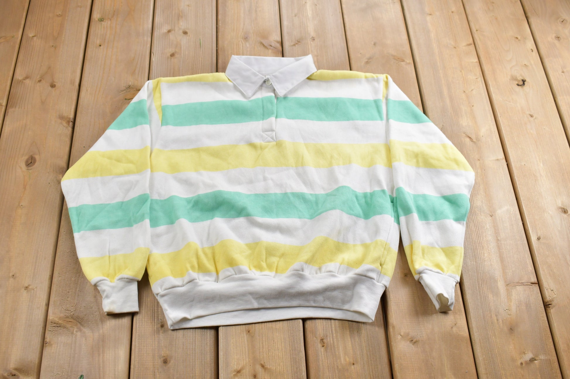 Vintage 1990s MTA Pro Collared Striped Sweatshirt / 90s Sweater / Pastel Sweater / Essential / 90s Collared Sweatshirt / Sportswear