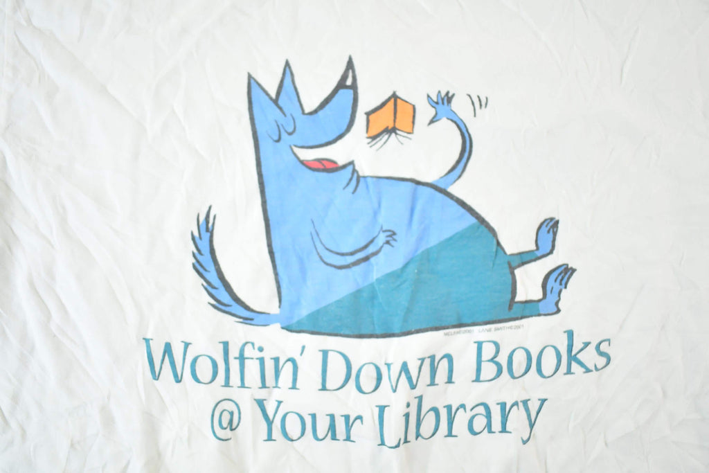 Vintage 1990s Wolfin Down Books At Your Library Souvenir T-Shirt Mens L