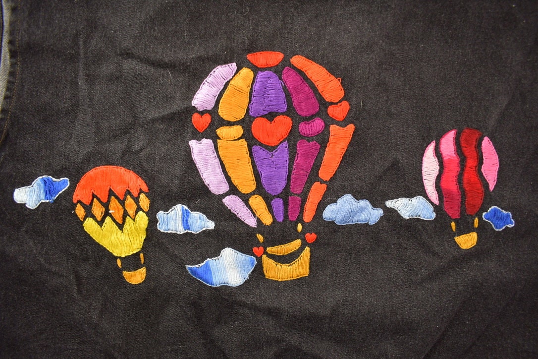 Vintage 1990s Arizona Jean Company Hot Air Balloon Embroidered Denim Vest