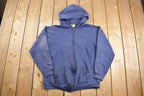 Vintage 1980s Russell Blank Navy Blue Zip-Up Hoodie