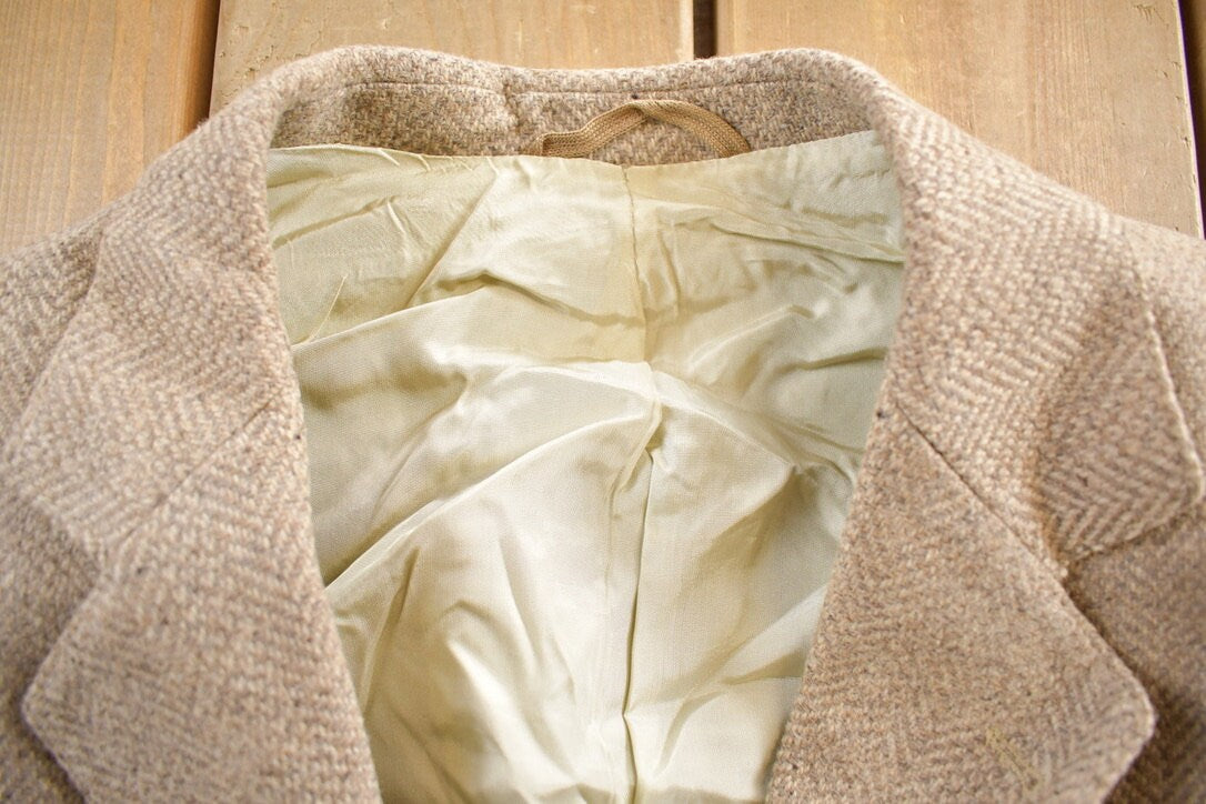 Vintage 1980s Beige Wool Button Up Blazer Jacket