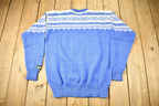 Vintage 1970s Nordic Knit Blue Snowflake Sweater Apres Ski