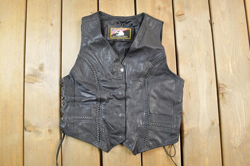 Vintage 1990s Leather Motorcycle Vest Made In USA