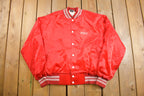 Vintage 1980s Ortofon Red and White Satin Bomber Jacket