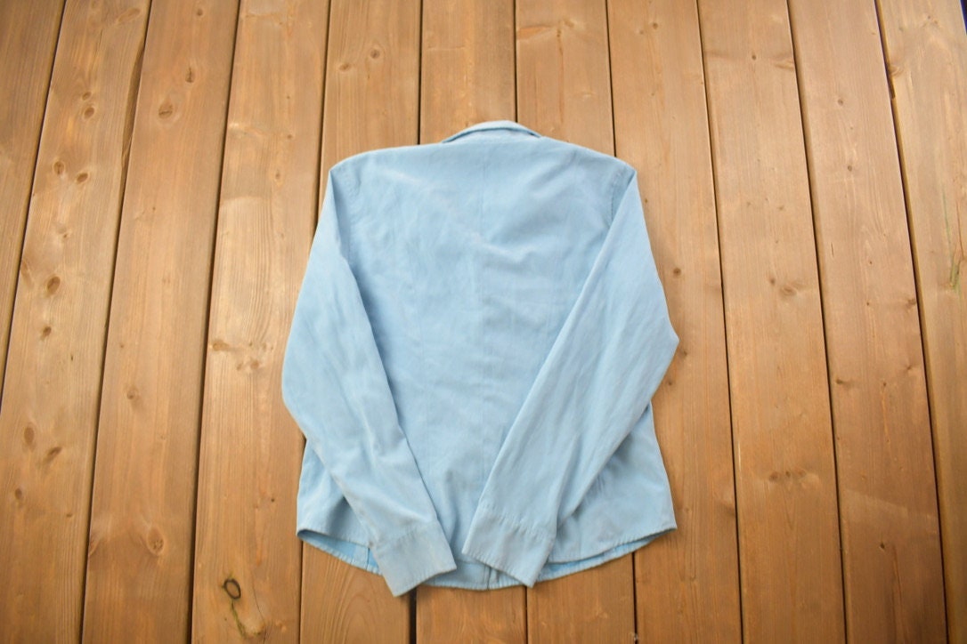 Vintage 1990s Blank Blue Button Up Shirt