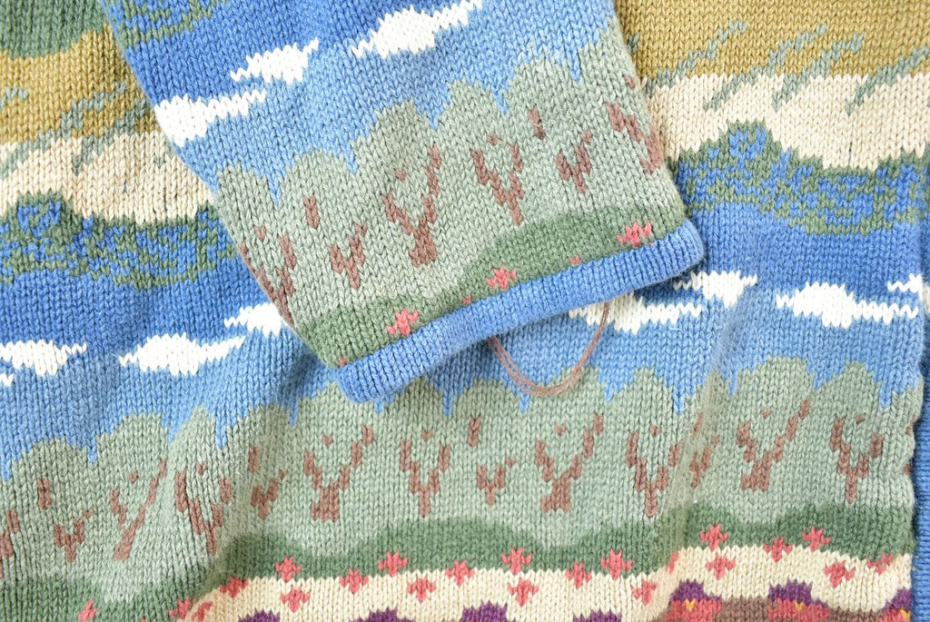 Vintage 1990s PS casual Landscape Theme Knit Crewneck Full Zip Sweater