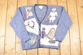 Vintage 1990s Christopher & Banks Teddy Bear Hand Embroidered Knit Cardigan Sweater Women's M