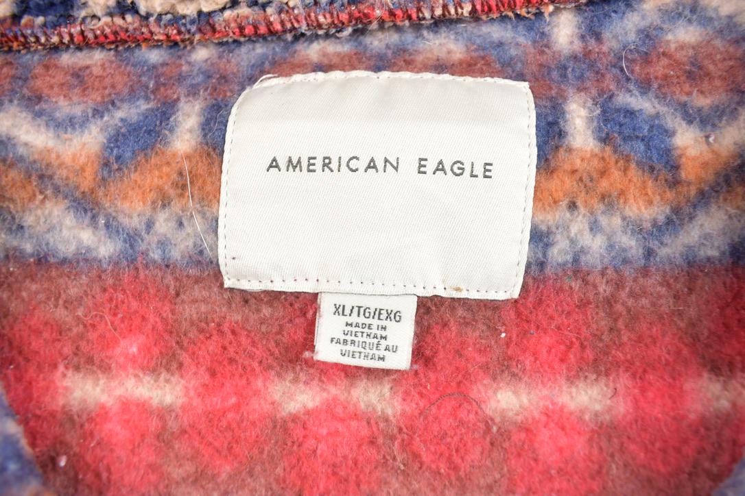 Vintage 1990s American Eagle Quarter Zip Colorful Fleece Sweater