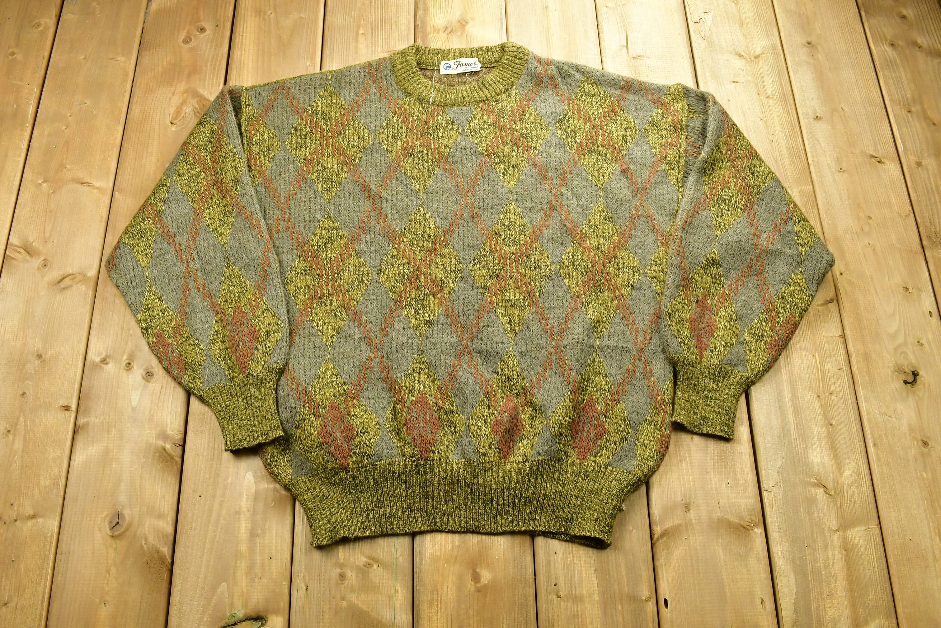 Vintage 1960s Italian Made Argyle Knit Famos Sweater
