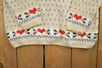 Vintage 1990s Cottage Cove Button Up All Over Print Heart And Bear Knit Crewneck Sweater