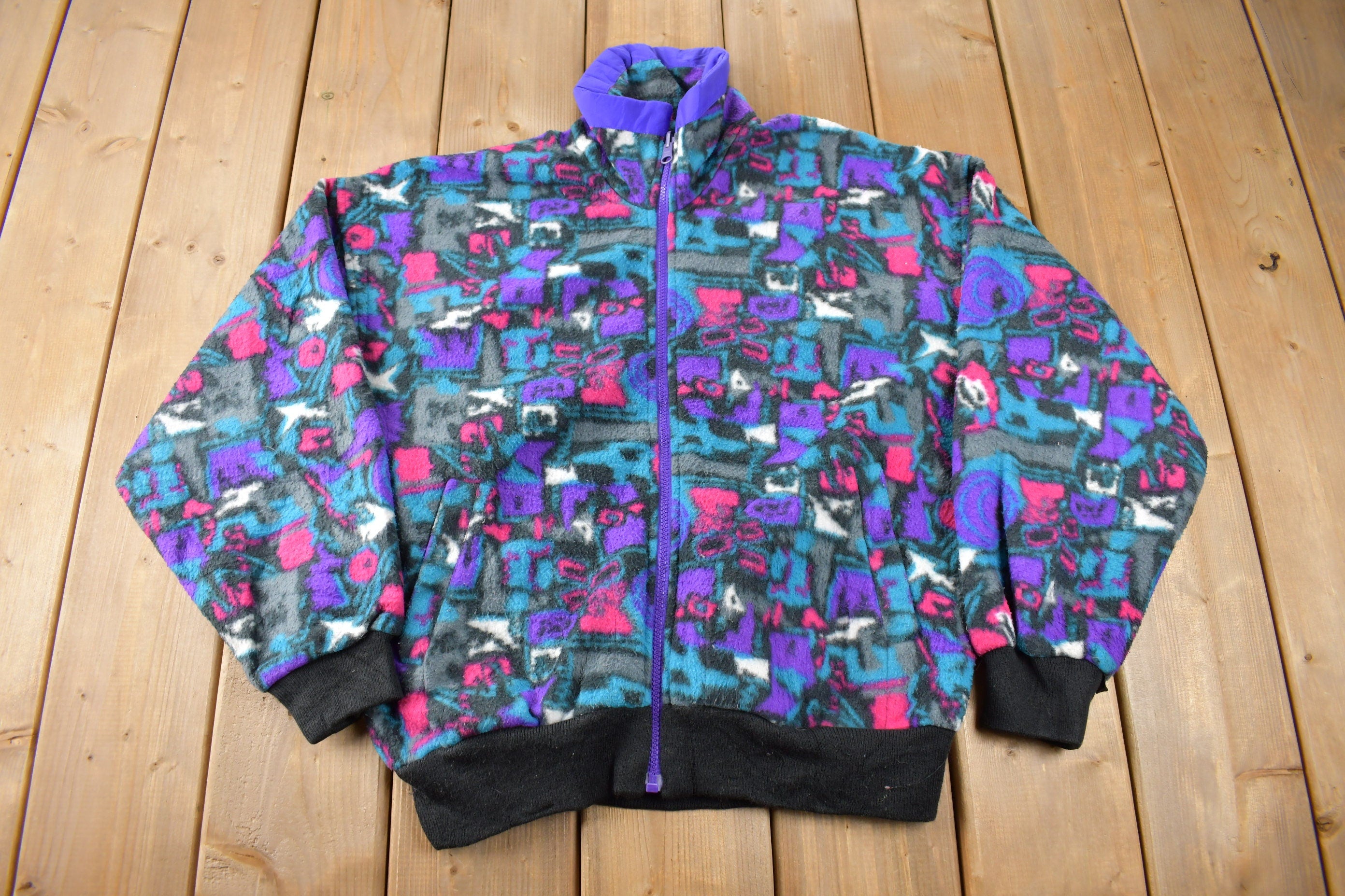 Vintage 1990s Cabin Creek All Over Print Zip Up Fleece Sweater Size S