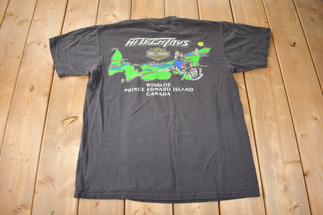Vintage 1990s Hi Tech Toys Harley Davidson Winsloe Prince Edward Island Single Stitch Graphic T-Shirt Made In USA