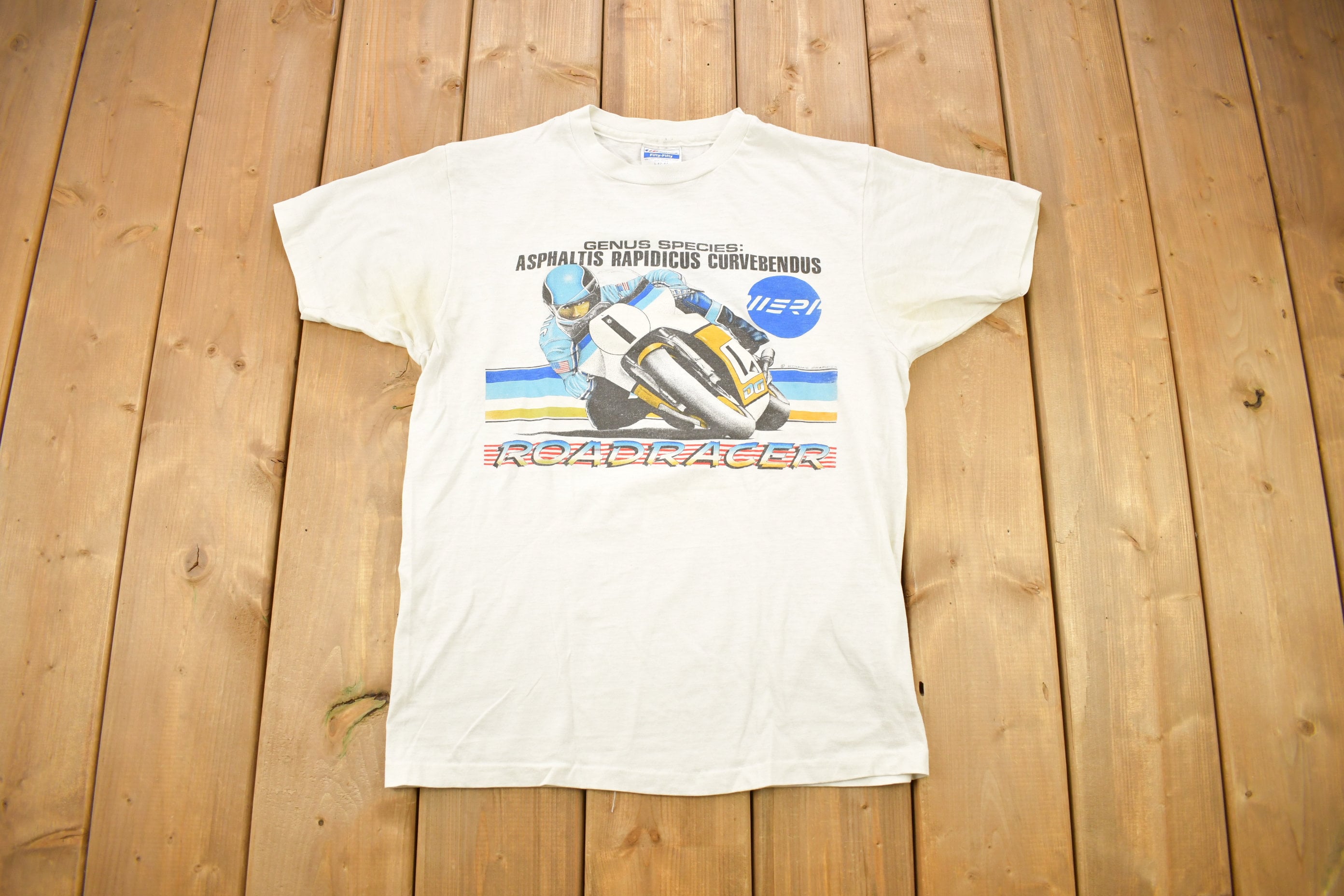 Vintage 1980s Road Racer MERI Speed Bike Graphic T Shirt