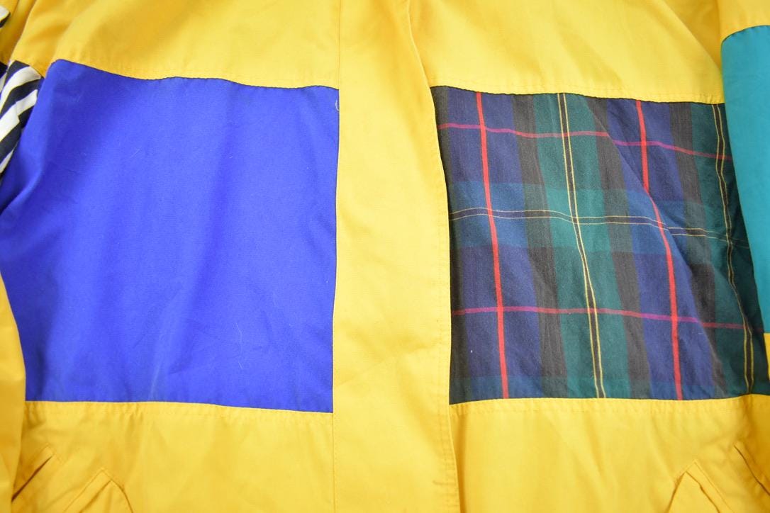 Vintage 1990s Mulberry Street Yellow Patchwork Sport Rain Jacket