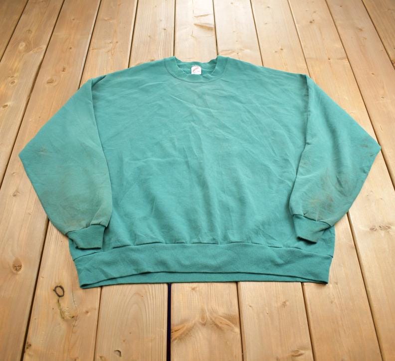Vintage 1990s Blank Teal Crewneck Sweatshirt Made In USA