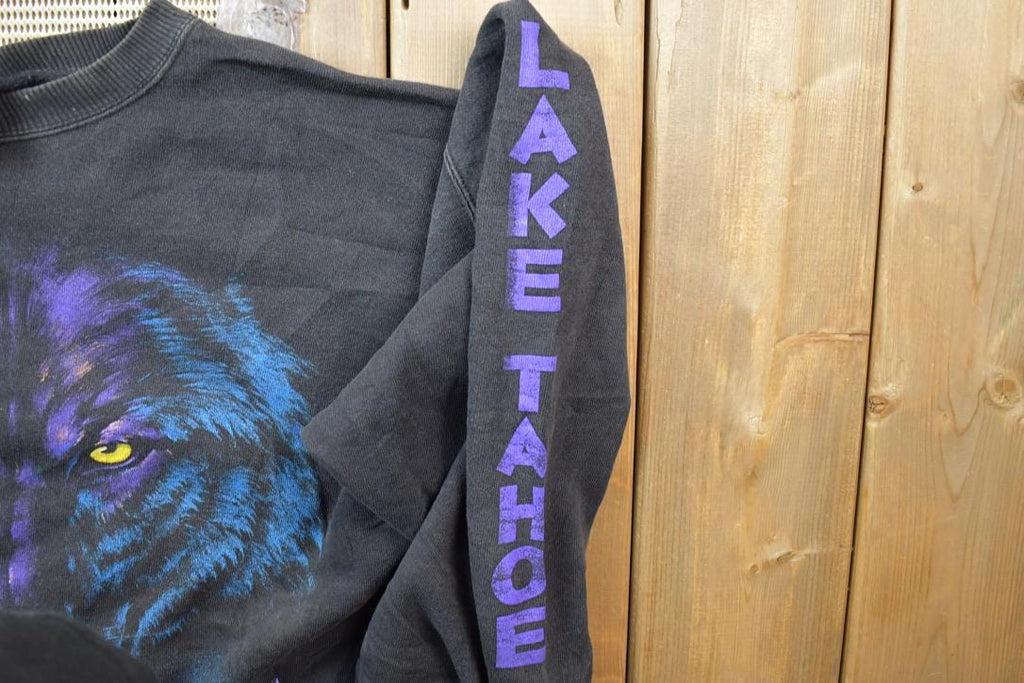 Vintage 1990s Lake Tahoe Habitat Wolf Face Crewneck