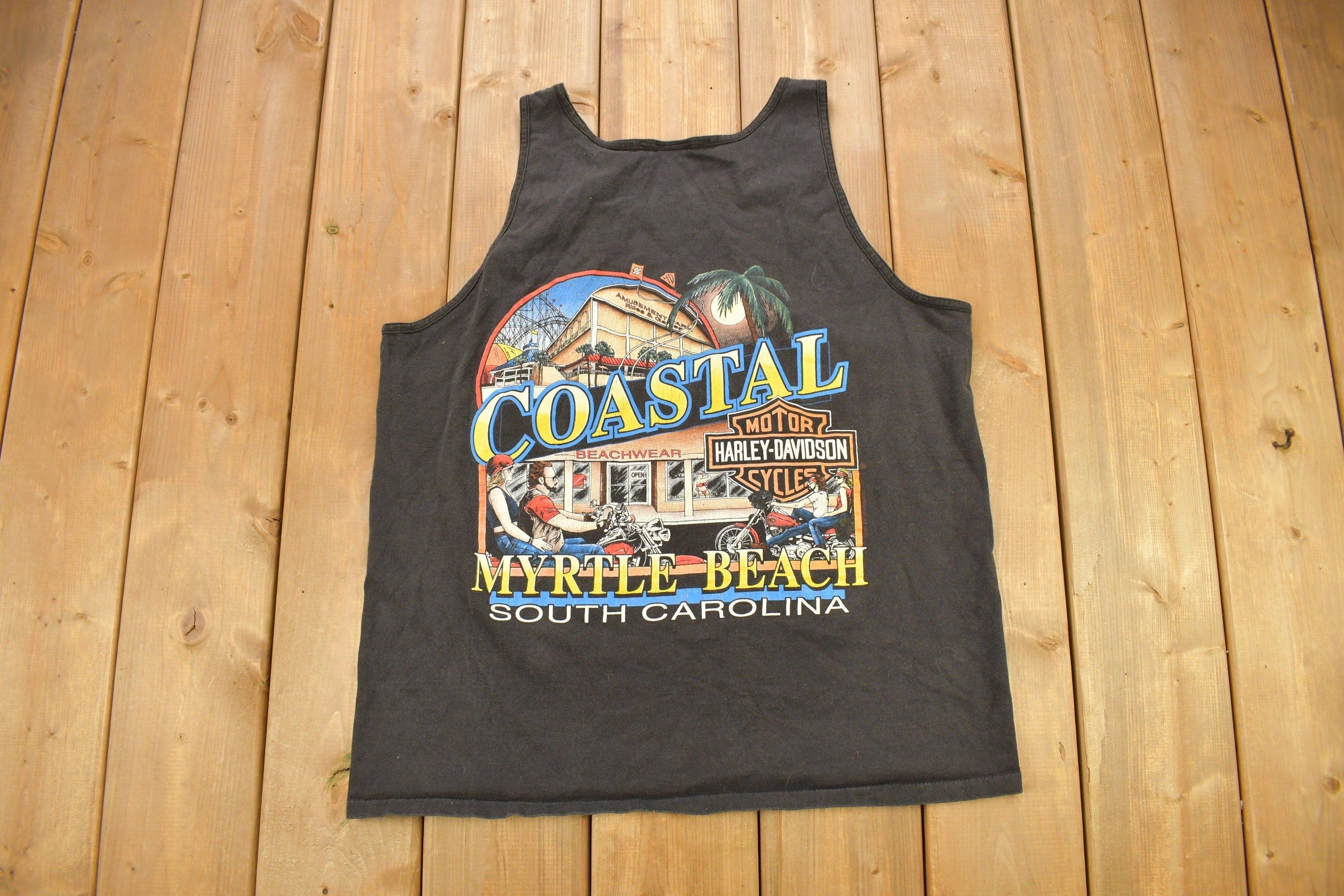 Vintage 1992 Coastal Harley Davidson Myrtle Beach South Carolina Graphic Tank Top
