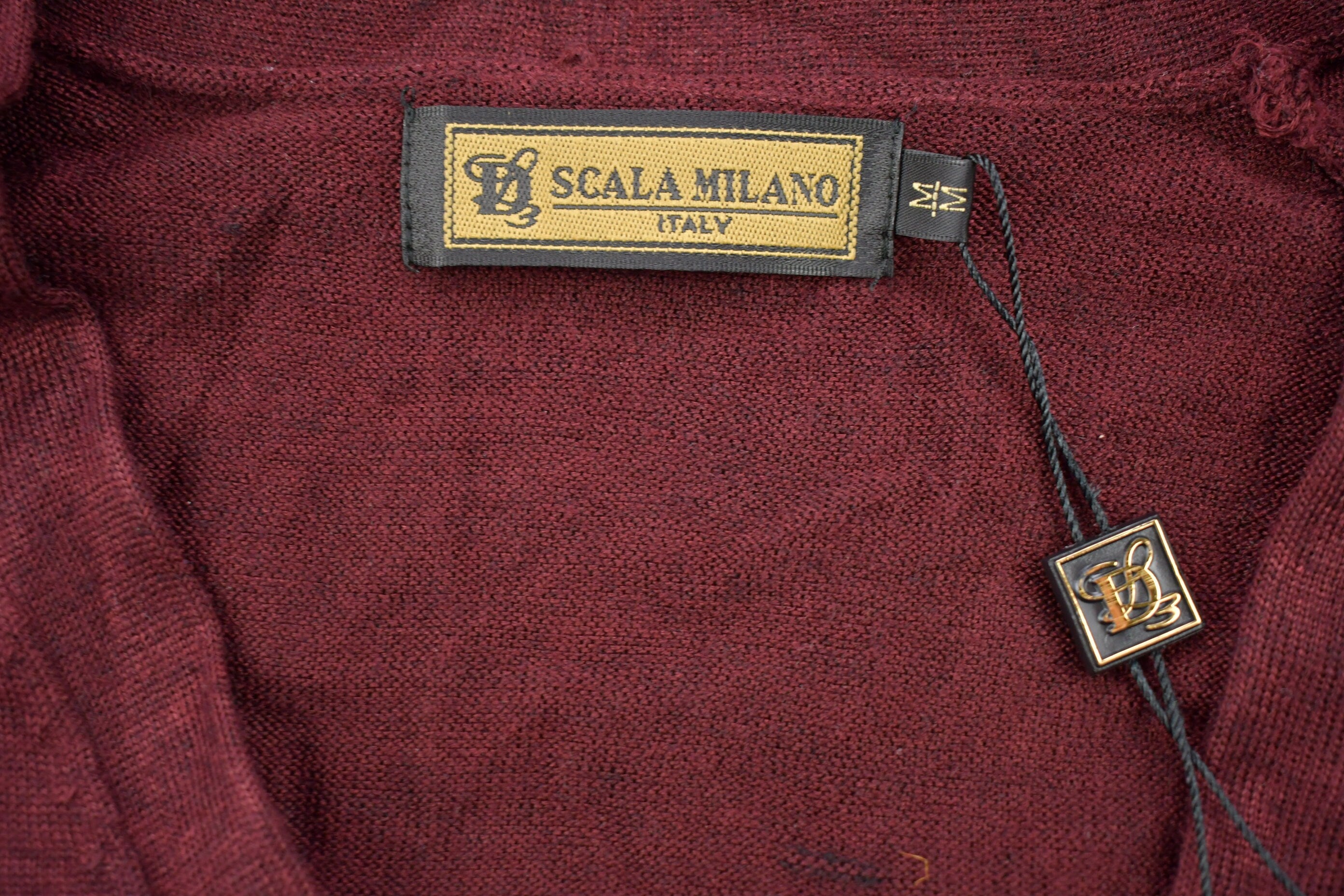 Vintage 1990s Burgundy Scala Milano Italy Knitted Cardigan Sweater
