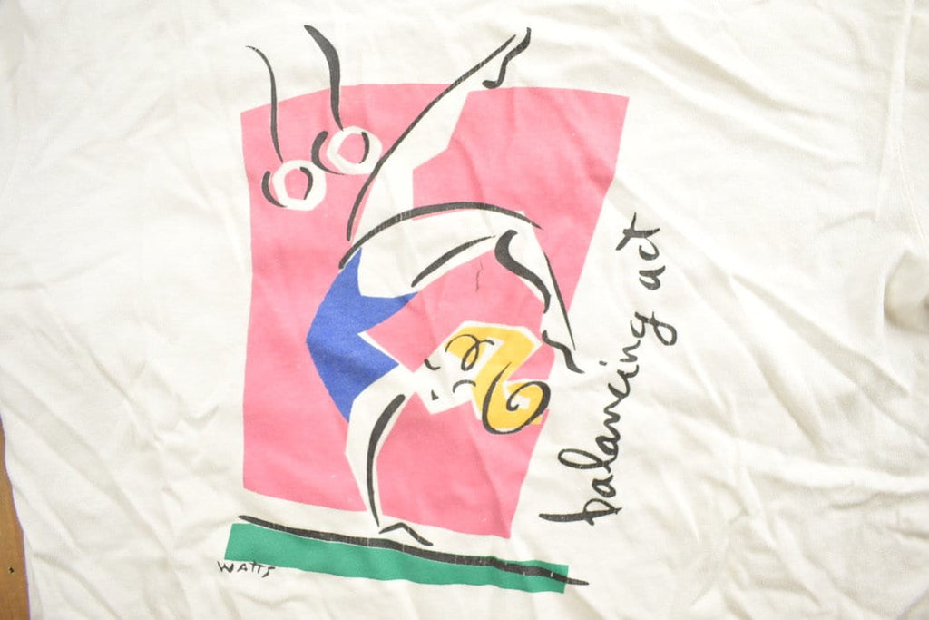 Vintage 1990s Balancing Beam Gymnastics Themed Graphic T Shirt