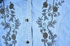 Vintage 1990s Bill Blass Velour Collar Denim Embroidered Floral Button Up Shirt Mens M
