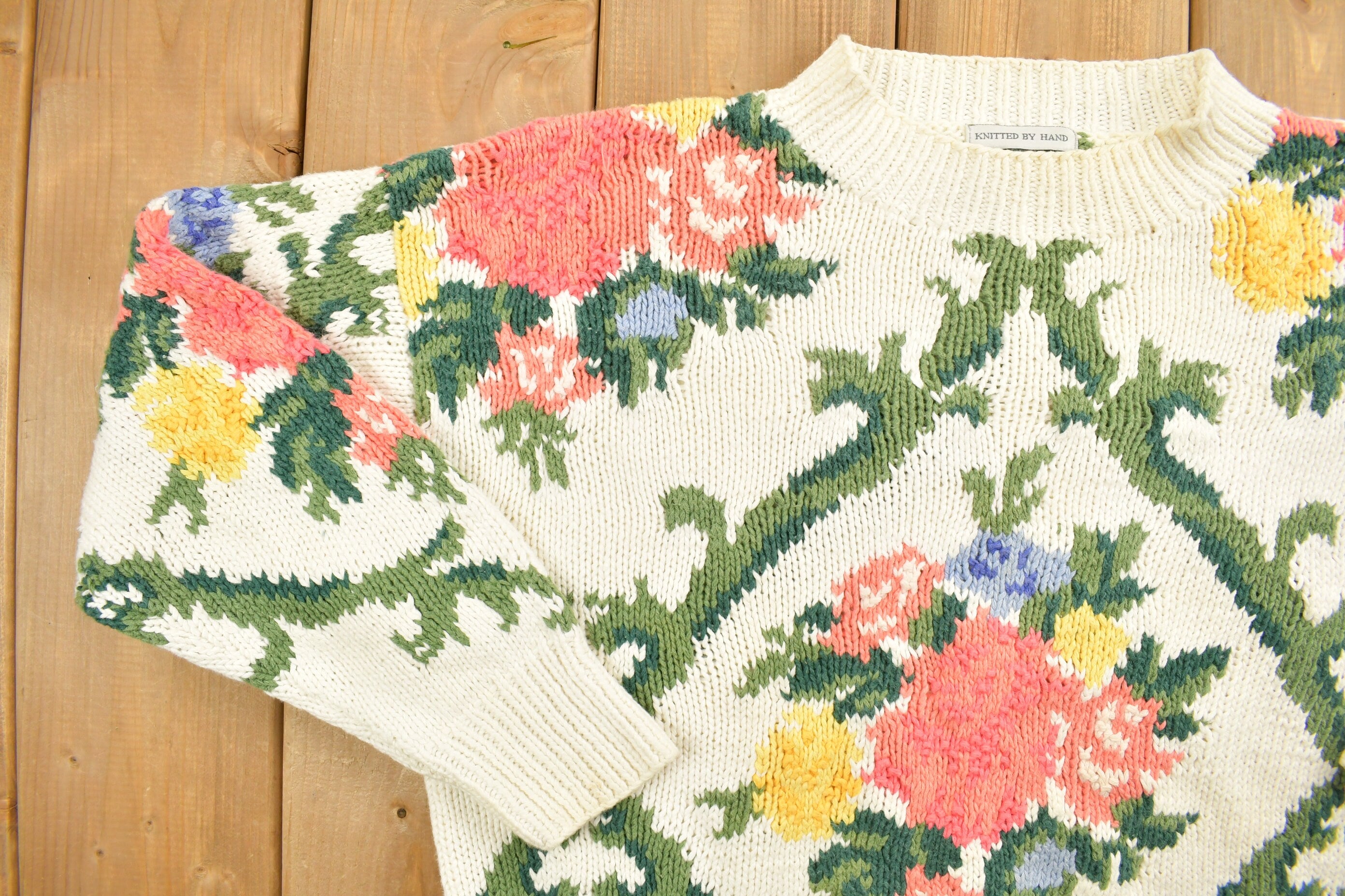 Vintage 1990s Lydia Jane Knitted Floral Mock Neck Sweater