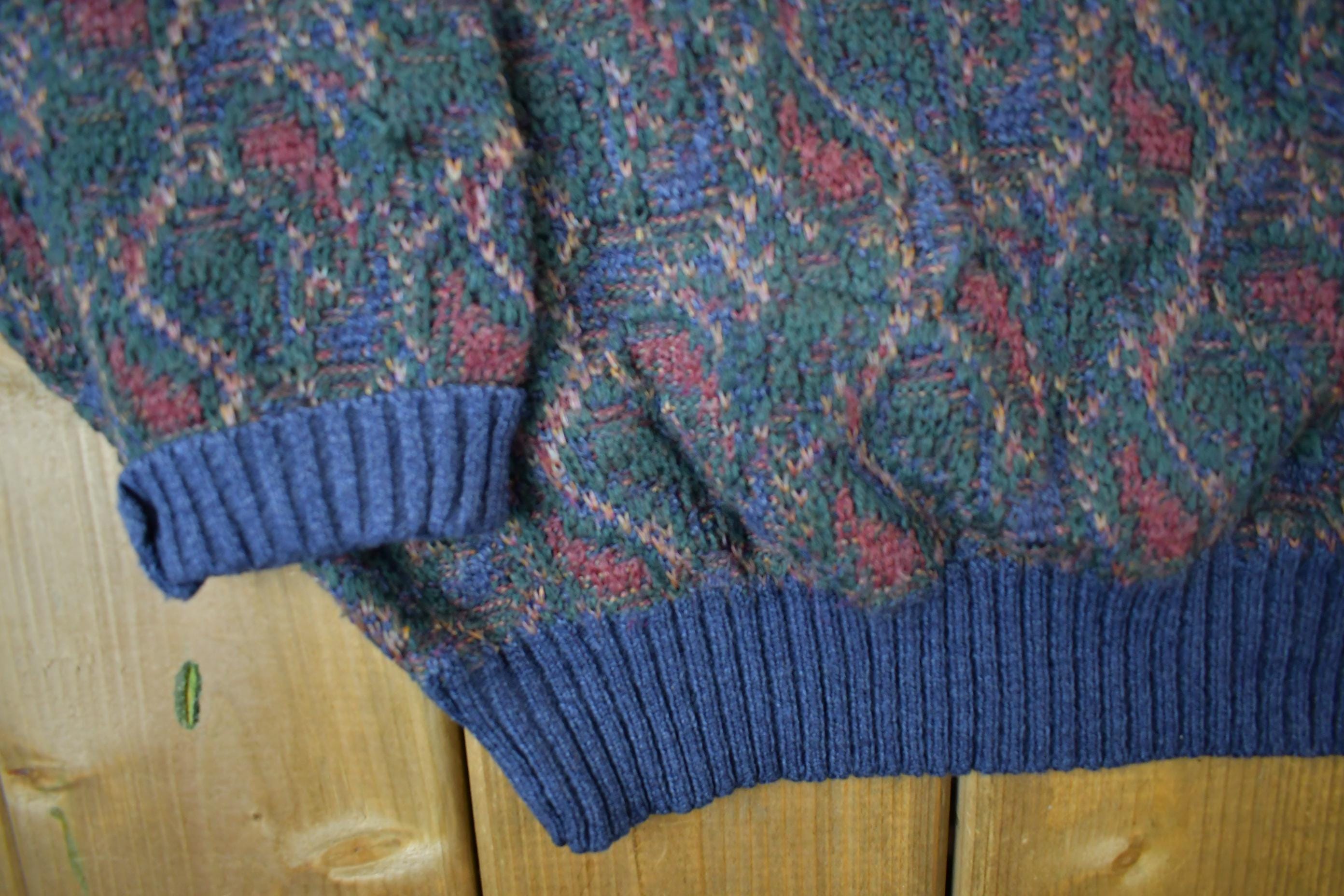 Vintage 1990s Natural Issue Abstract Pattern Knit Crewneck Sweater Men's XL