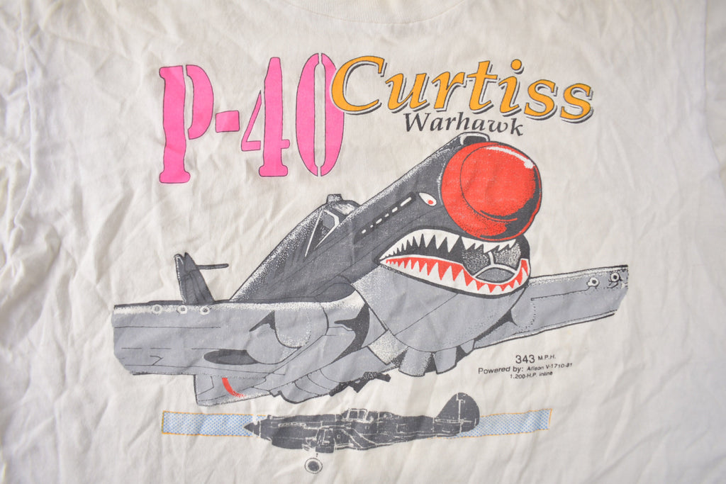 Vintage 1990s P-40 Curtiss Warhawk Fighter Plane Single Stitch Graphic T Shirt Made In USA Size M