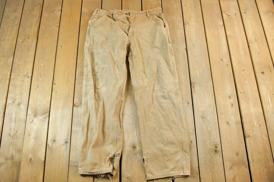 Vintage 1990s Carhartt Lined Tan Denim Work Jeans Size 38
