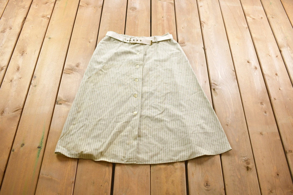 True Vintage 1980s Joyce Jaguar Green Striped Skirt Size 28 x 28