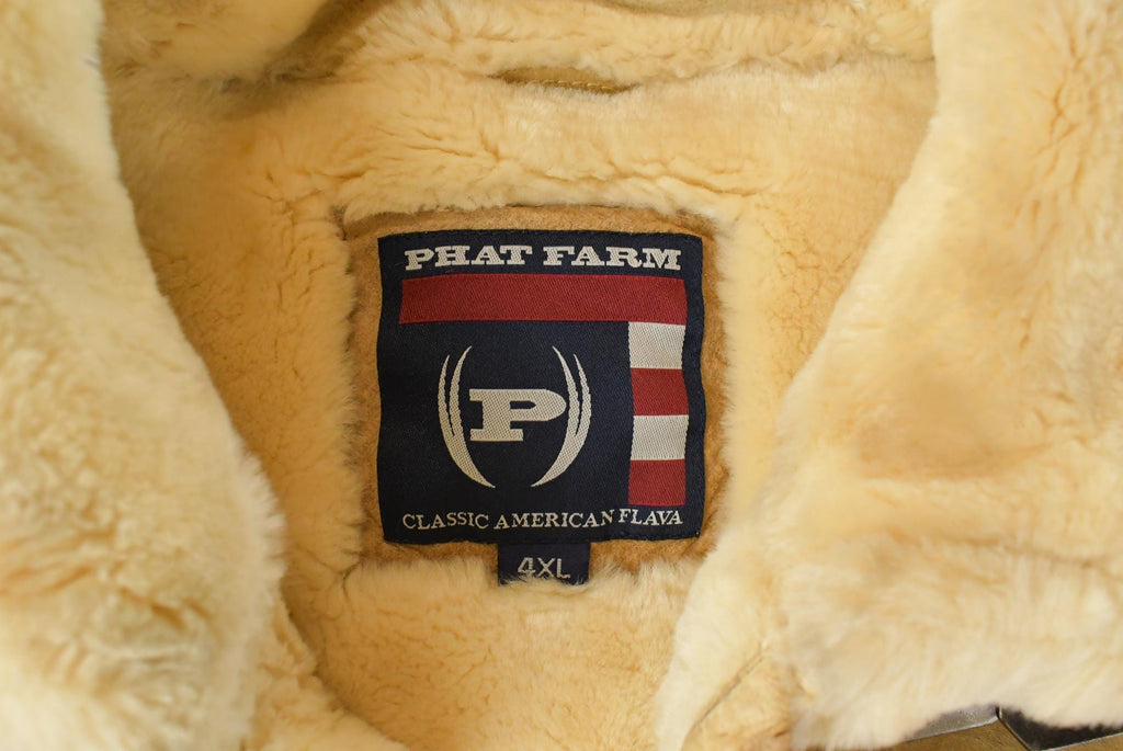 Vintage 1990s Phat Farm Faux Shearling Suede Leather Jacket Men's 4XL