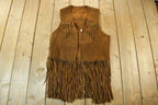 Vintage 1960s Genuine Leather Western Fringe Vest Jacket