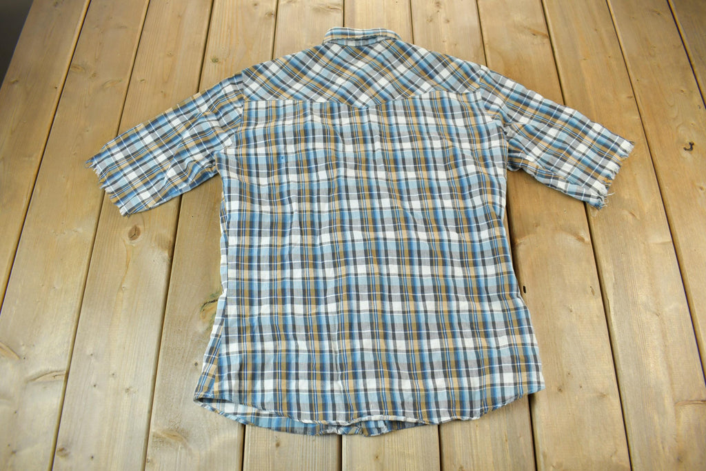 Vintage 1990s Levi's Western Wear Pearl Snap Plaid Button Up Shirt Size M
