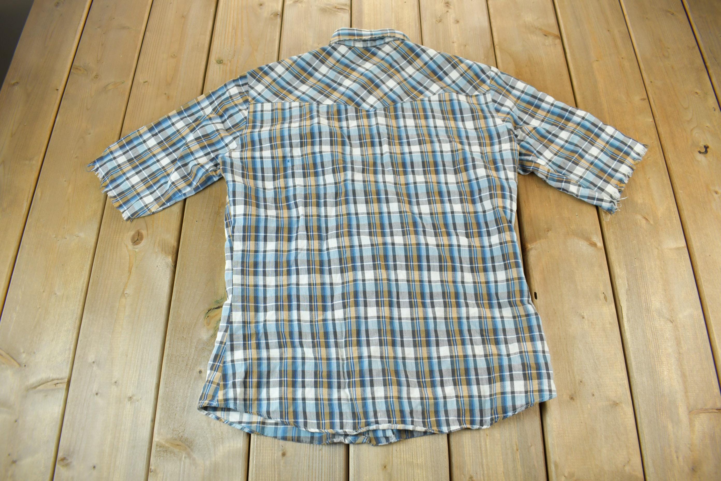 Vintage 1990s Levi's Western Wear Pearl Snap Plaid Button Up Shirt Size M