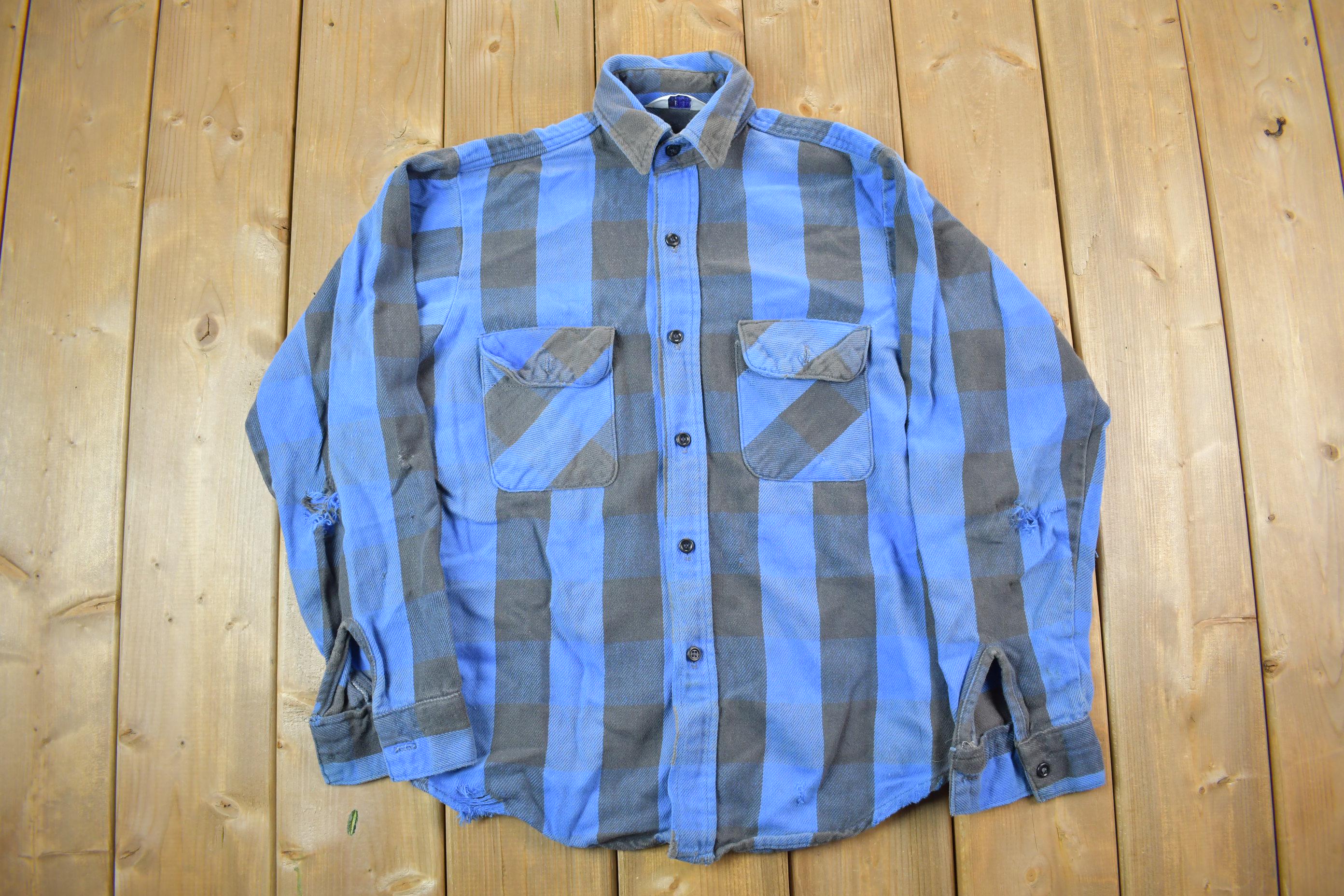 Vintage 1990s Blue Plaid Button Up Flannel Shirt