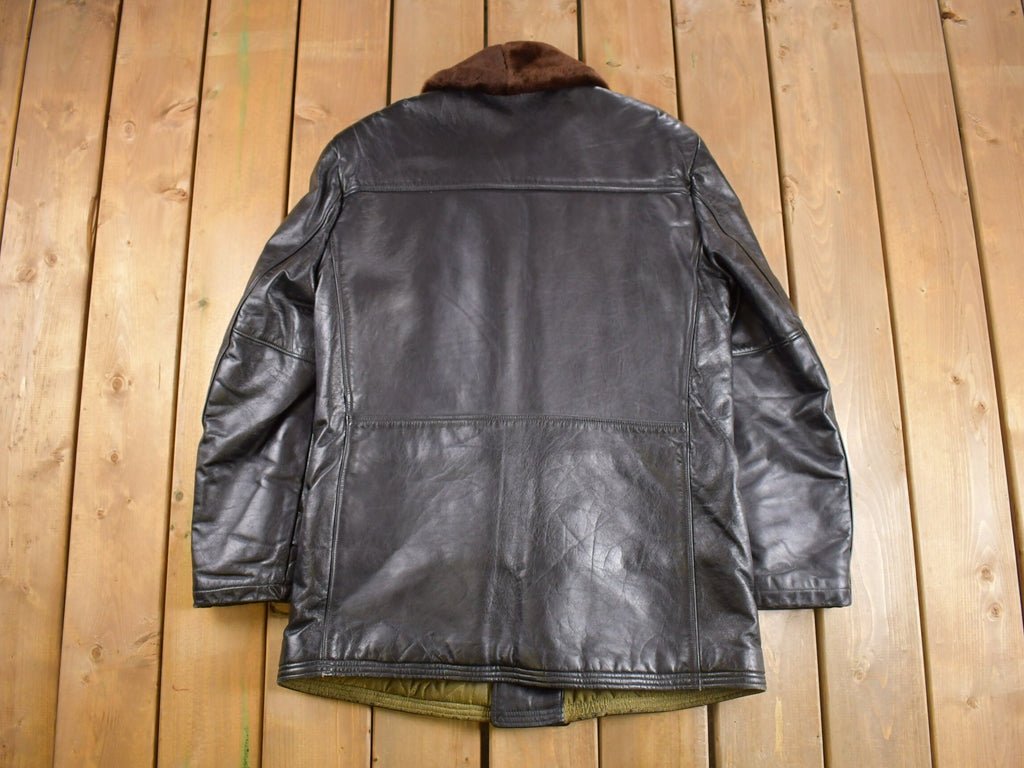 Vintage 1980s Leather Sheep Skin Shearling Coat