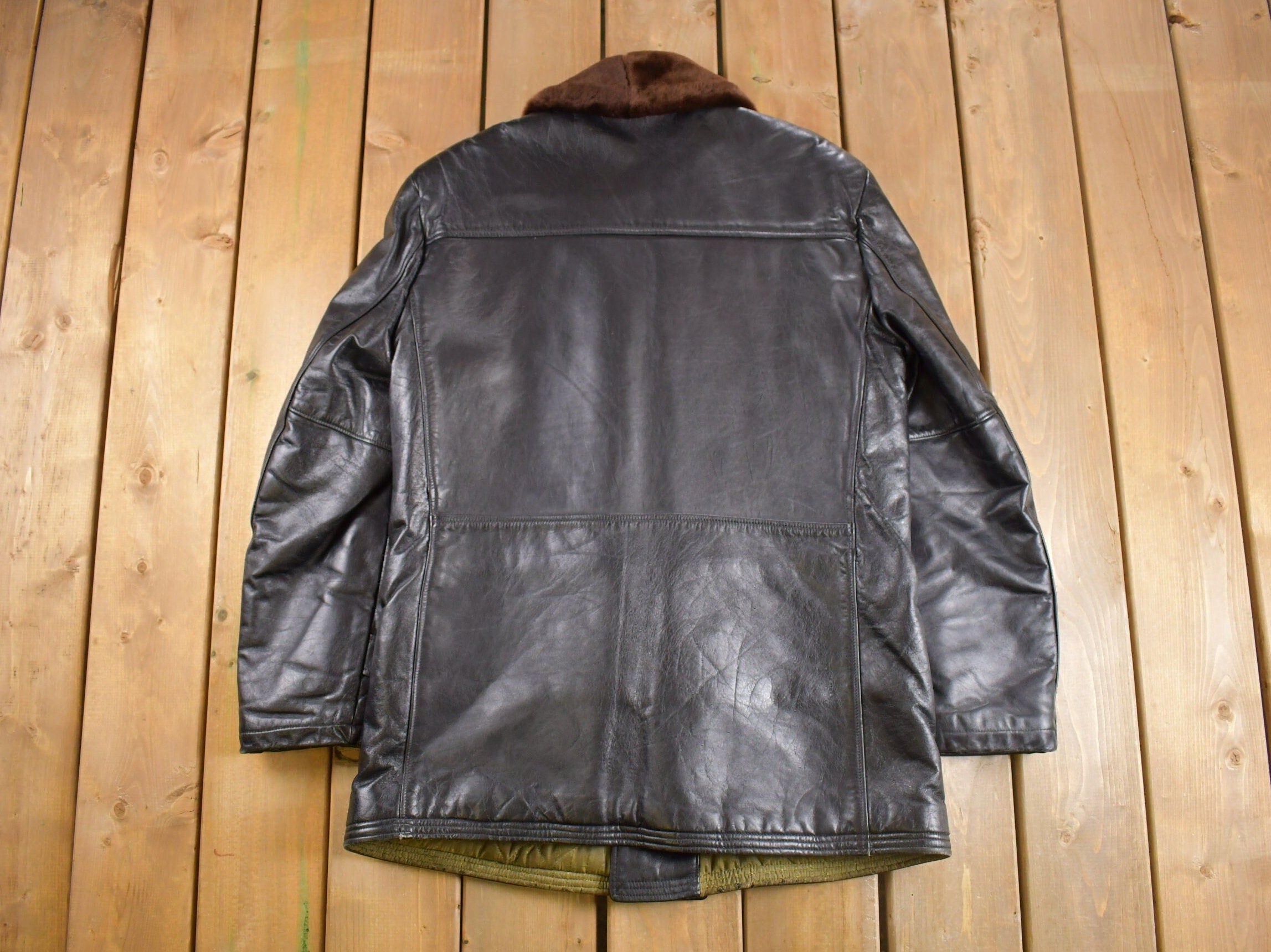 Vintage 1980s Leather Sheep Skin Shearling Coat