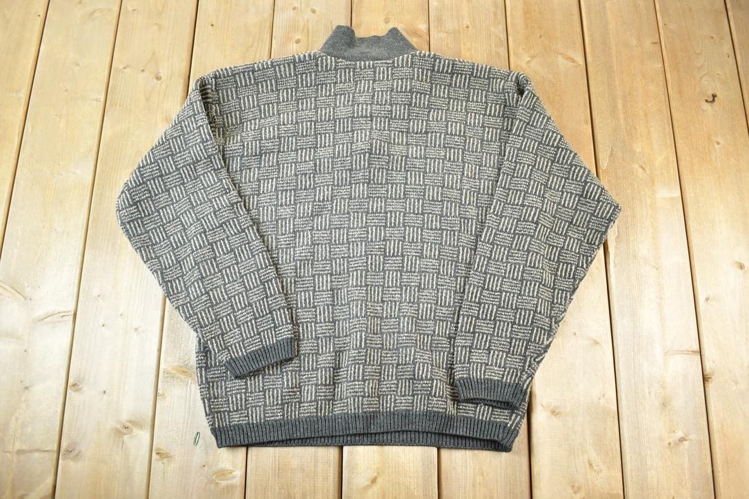 Vintage 1990s TT Quarter Button Knit Abstract Pattern Crewneck Sweater