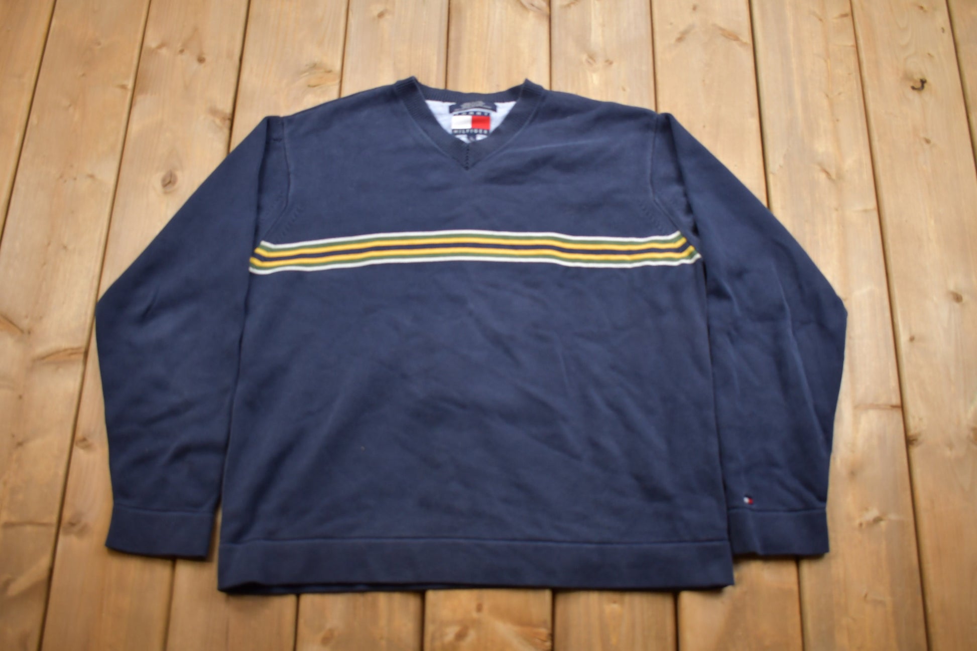 Vintage 1990s Tommy Hilfiger Embroidered Striped Knitted Sweater