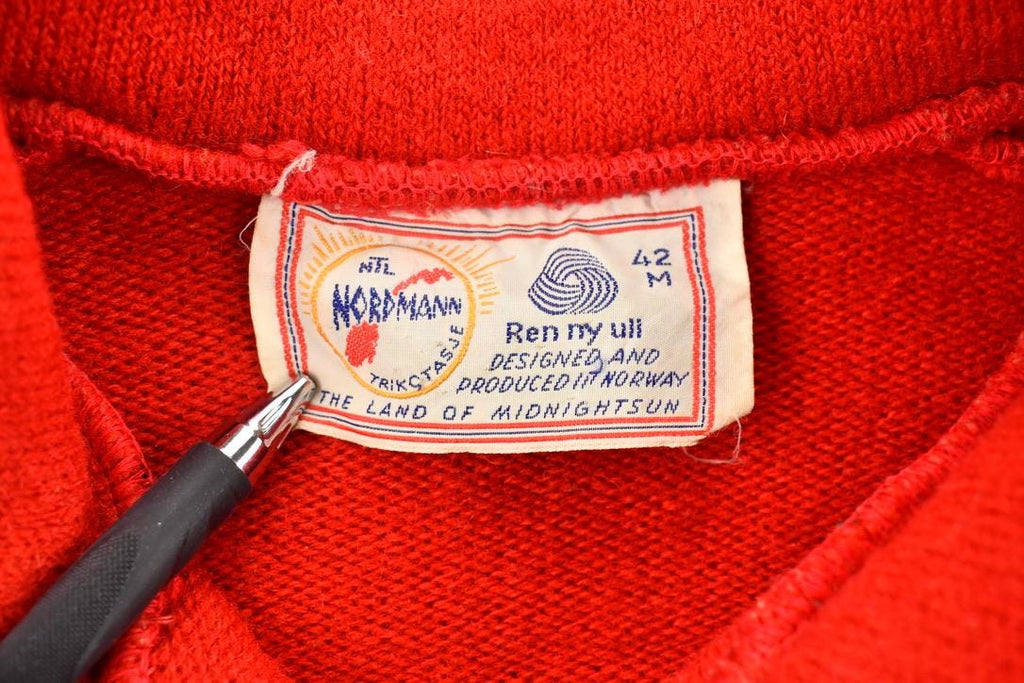 Vintage 1990s Norman 100% Virgin Wool Knit Red Full Zip Up Sweater