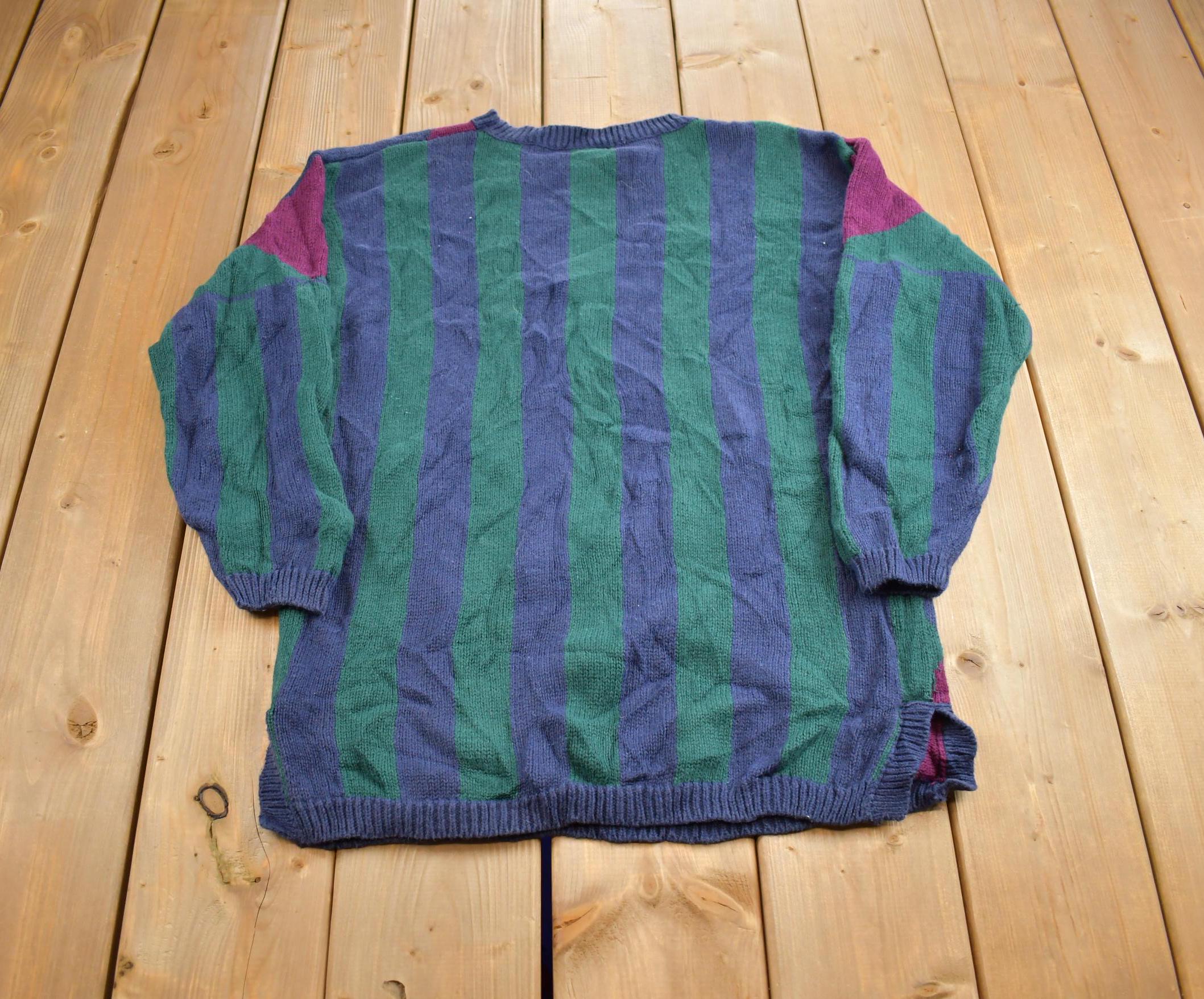 Vintage 1990s Paris Sport Club Abstract Pattern Knit Crewneck Sweater