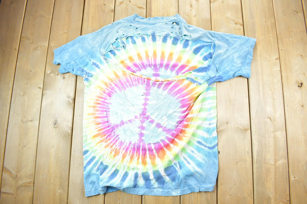 Vintage 1990s Distressed Peace Sign  Tie Dye Graphic T-Shirt  Vintage T Shirt  Streetwear  Graphic Tee  Single Stitch  Made In USA