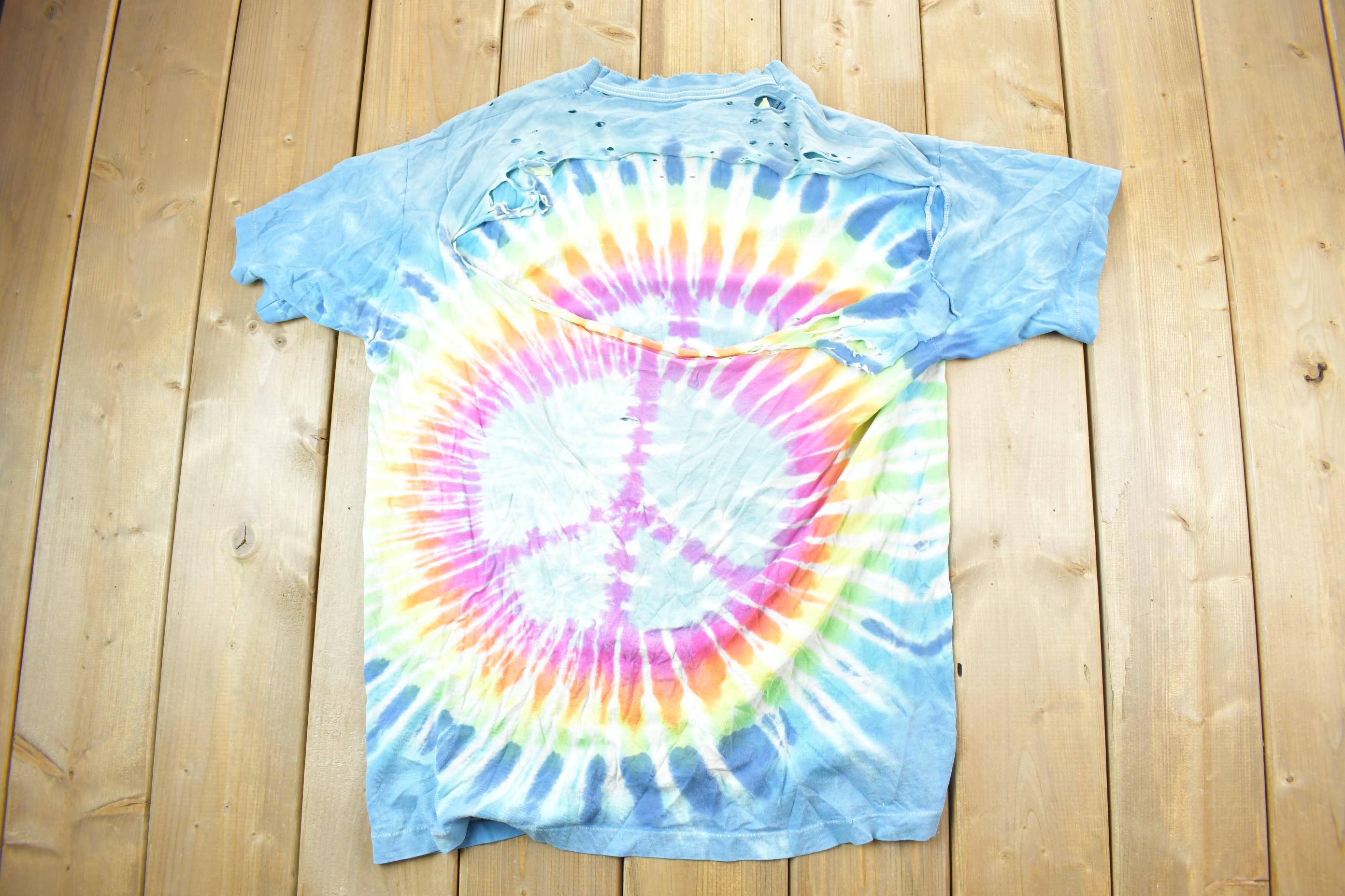 Vintage 1990s Distressed Peace Sign  Tie Dye Graphic T-Shirt  Vintage T Shirt  Streetwear  Graphic Tee  Single Stitch  Made In USA