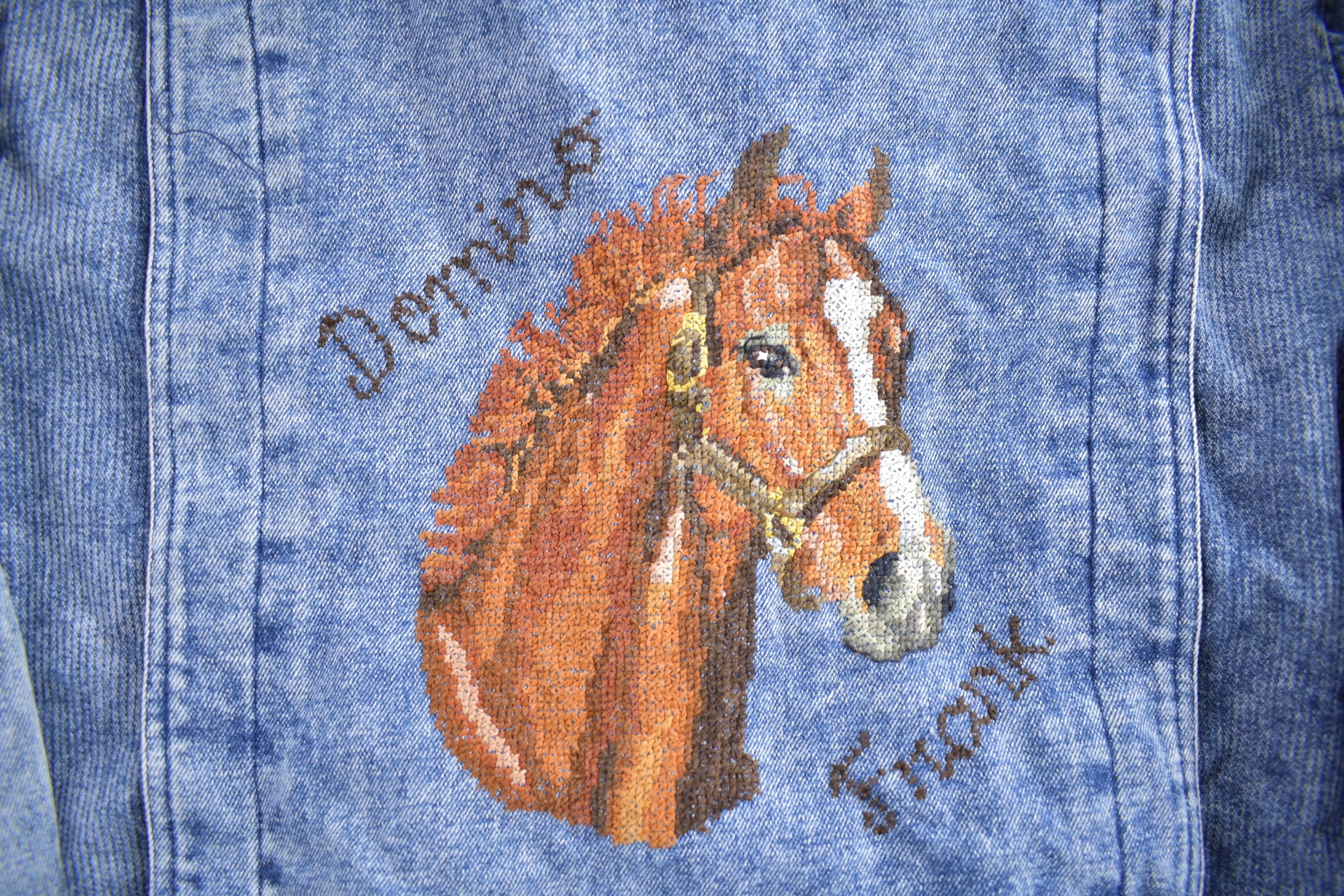 Vintage 1990s Hand Embroidered Horse Graphic Jean Jacket