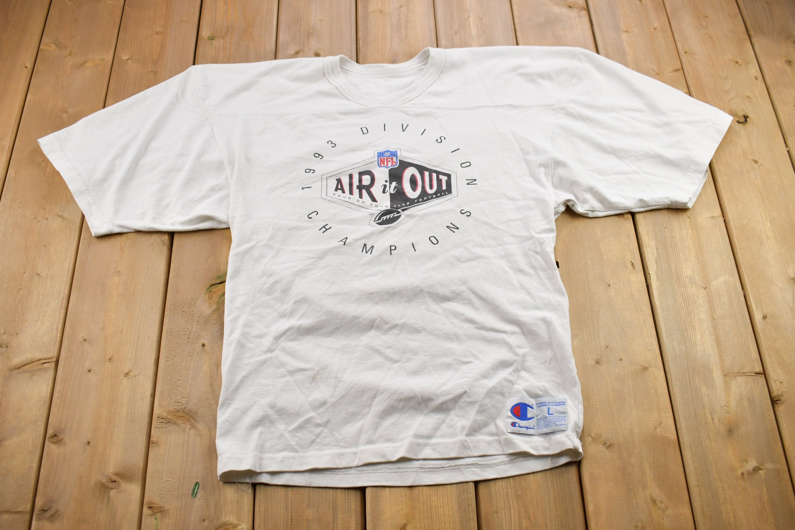 Vintage 1993 Air It Out NFL Flag Football Champions Crewneck Short Sleeve Sweatshirt