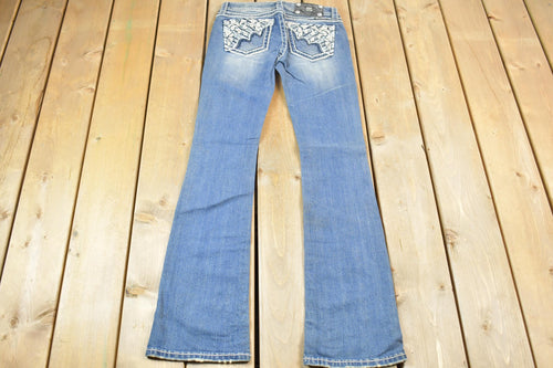 Vintage Y2K Miss Me Bedazzled Low Rise Jeans Size 26x33 / Boot Cut Jeans / Y2K Style / Embroidered Jeans / 2000s / Contrast Stitching