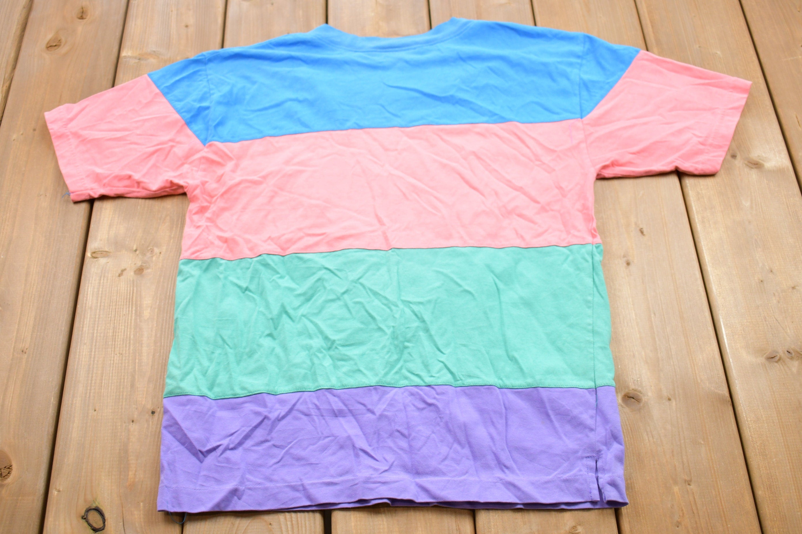 Vintage 1990s Silvercord Striped Color Block Graphic T-Shirt